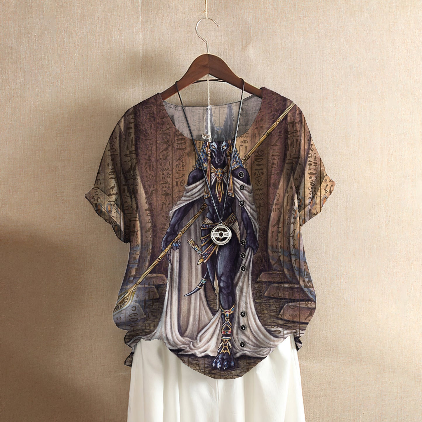 Anubis Egyptian Casual Short Sleeve Shirt | Summer Blouse | Women Cotton T-shirt