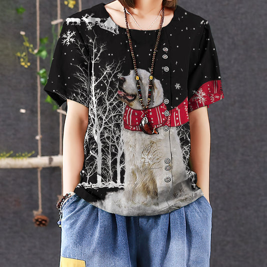 Great Pyrenees Waiting For Casual Short Sleeve Shirt | Summer Blouse | Women Cotton T-shirt