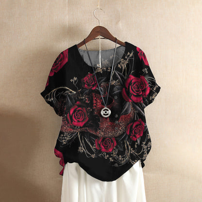 Skull Casual Short Sleeve Shirt | Summer Blouse | Women Cotton T-shirt