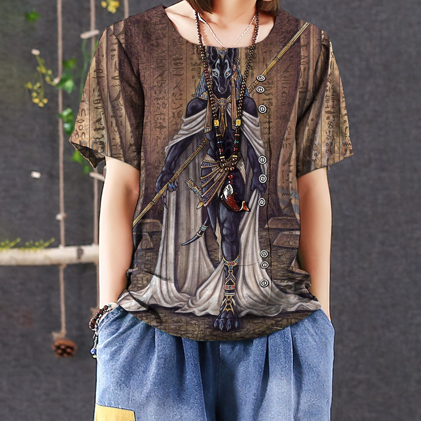 Anubis Egyptian Casual Short Sleeve Shirt | Summer Blouse | Women Cotton T-shirt