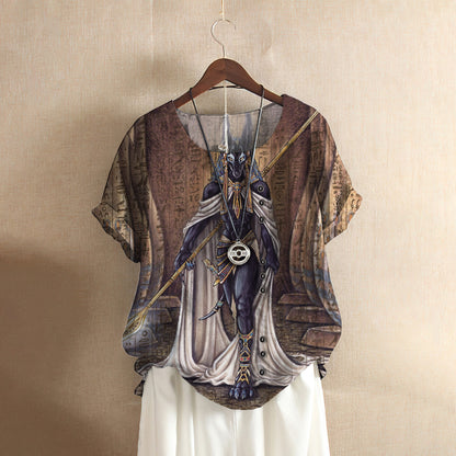 Anubis Egyptian Casual Short Sleeve Shirt | Summer Blouse | Women Cotton T-shirt