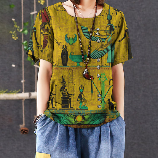 Legend Of Ancient Egyptian Pharaoh Casual Short Sleeve Shirt | Summer Blouse | Women Cotton T-shirt