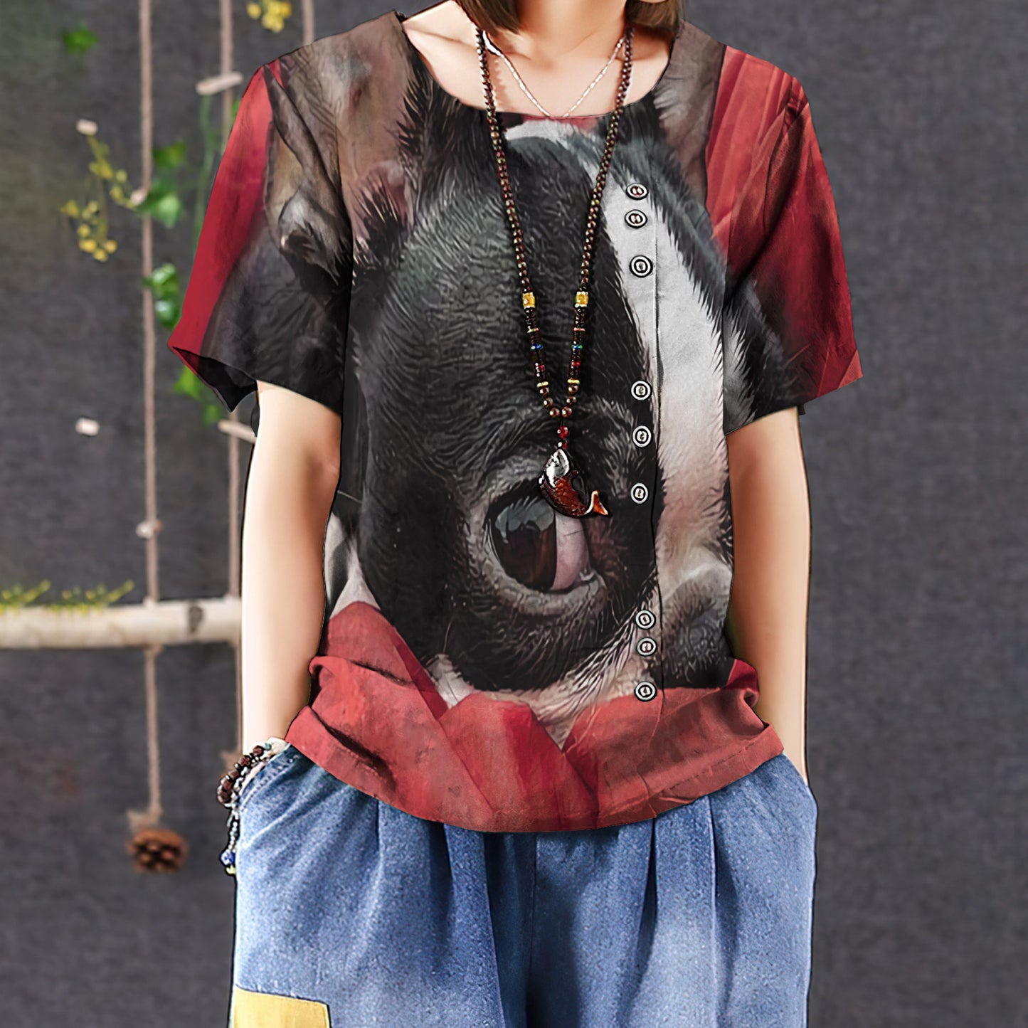 Boston Terrier Cute Dog Casual Short Sleeve Shirt | Summer Blouse | Women Cotton T-shirt