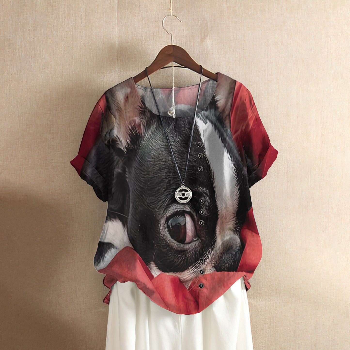 Boston Terrier Cute Dog Casual Short Sleeve Shirt | Summer Blouse | Women Cotton T-shirt